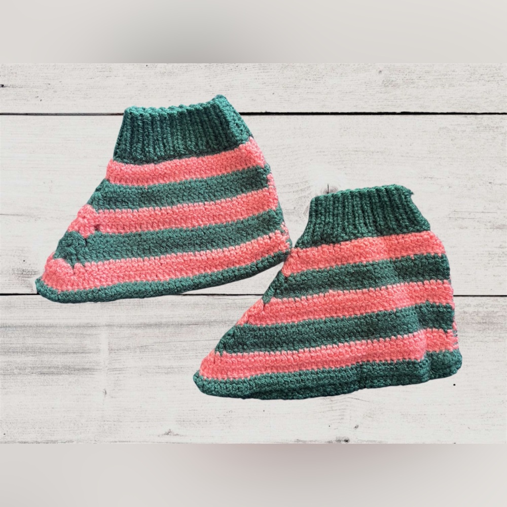 NWOT Hand-Knitted strip pink and green Wool Socks 🧦 Size 7 – Cozy & Warm